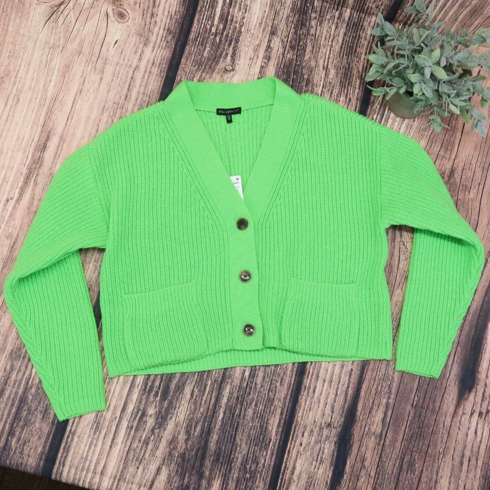 NWT EVER AFTER Cardigan Womens Medium Button Up Long Sleeves Green Sweater